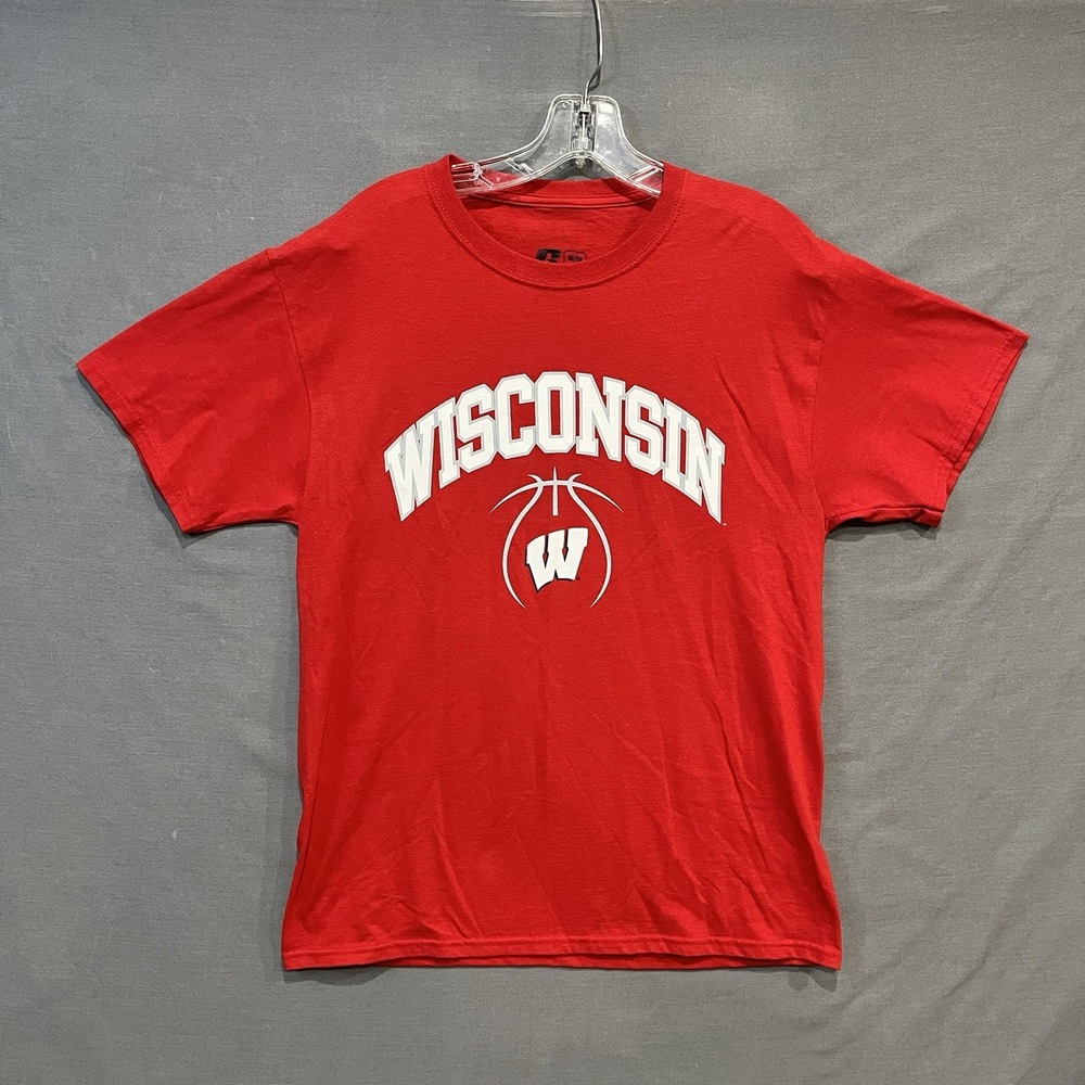 Russell T-Shirt Mens M Red Wisconsin Badgers Basketball Graphic Short Sleeve Tee